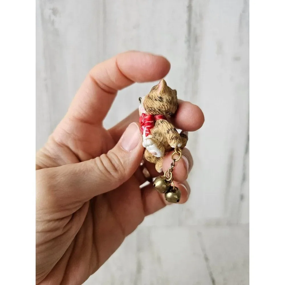 Hallmark cat‎ 1999 ornament wooden mini Xmas tree orange gray tabby kitten
